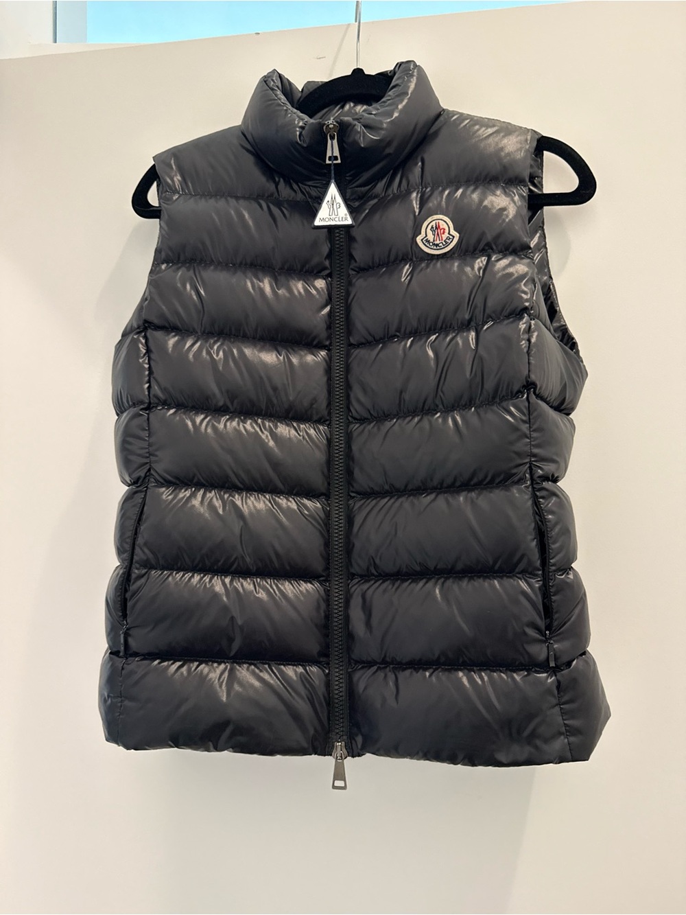 Moncler Black Shiny Quilted Down Vest (Women)